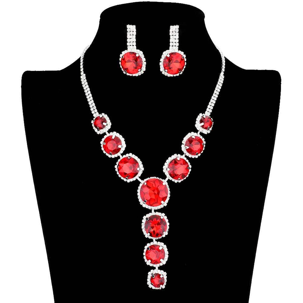 Round Stone Accented Evening Necklace Earring Set - Madeline Love - Flyclothing LLC