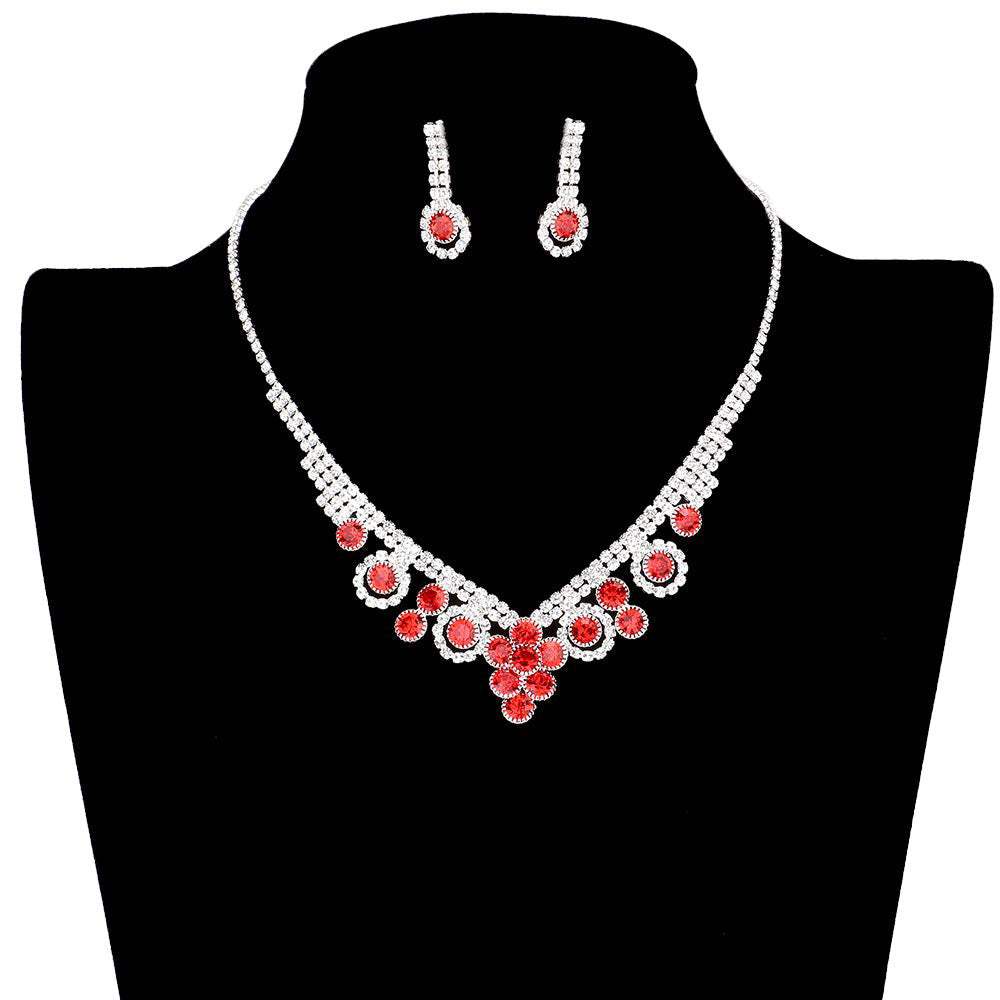 Round Stone Flower Accented Rhinestone Pave Necklace - Madeline Love - Flyclothing LLC