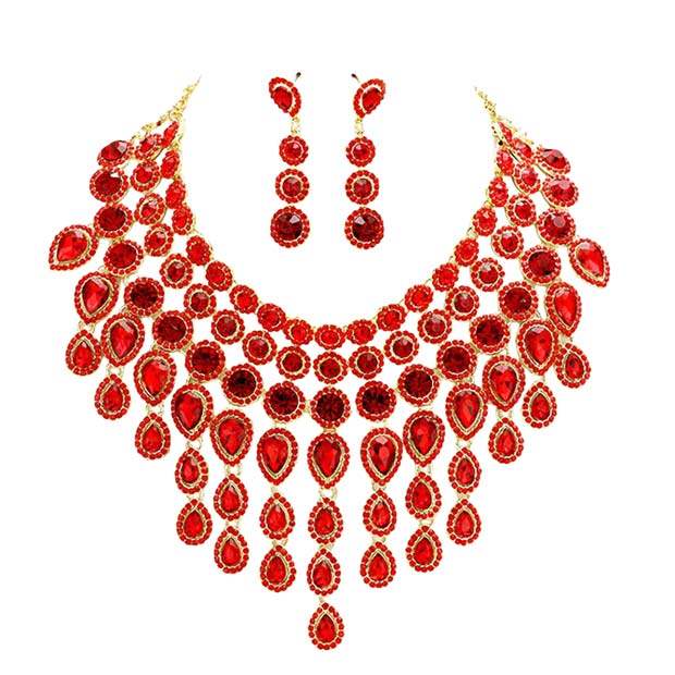 Round Teardrop Stone Cluster Evening Bib Necklace - Madeline Love - Flyclothing LLC