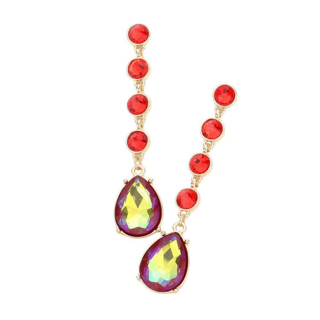 Round Teardrop Stone Link Dangle Evening Earrings - Madeline Love - Flyclothing LLC