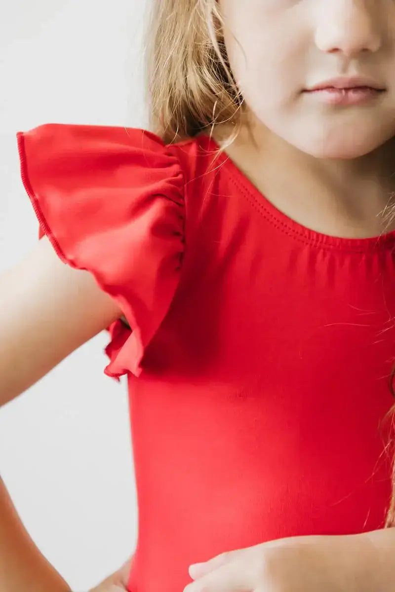 Red S/S Flutter Sleeve Leotard - Mila & Rose ® - Flyclothing LLC