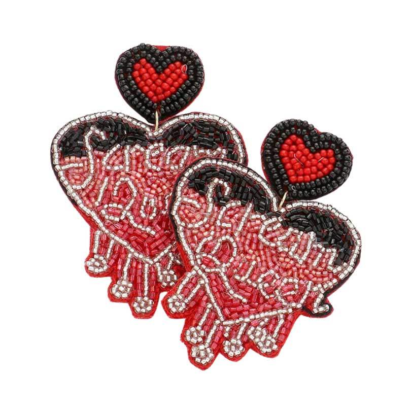Scream Queen Message Felt Back Beaded Heart Dangle Earrings - Madeline Love - Flyclothing LLC
