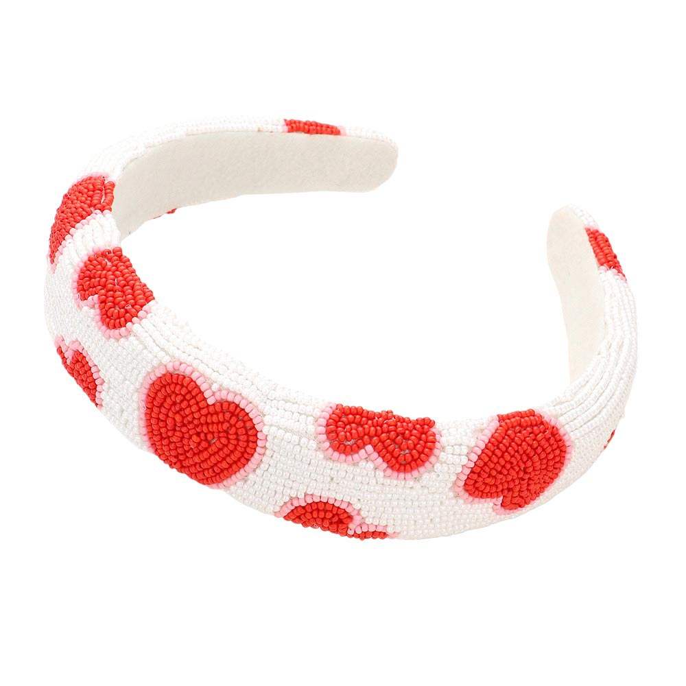 Seed Beaded Heart Patterned Padded Headband - Madeline Love - Flyclothing LLC