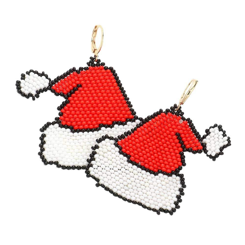 Seed Beaded Santa Hat Dangle Lever Back Earrings - Madeline Love - Flyclothing LLC