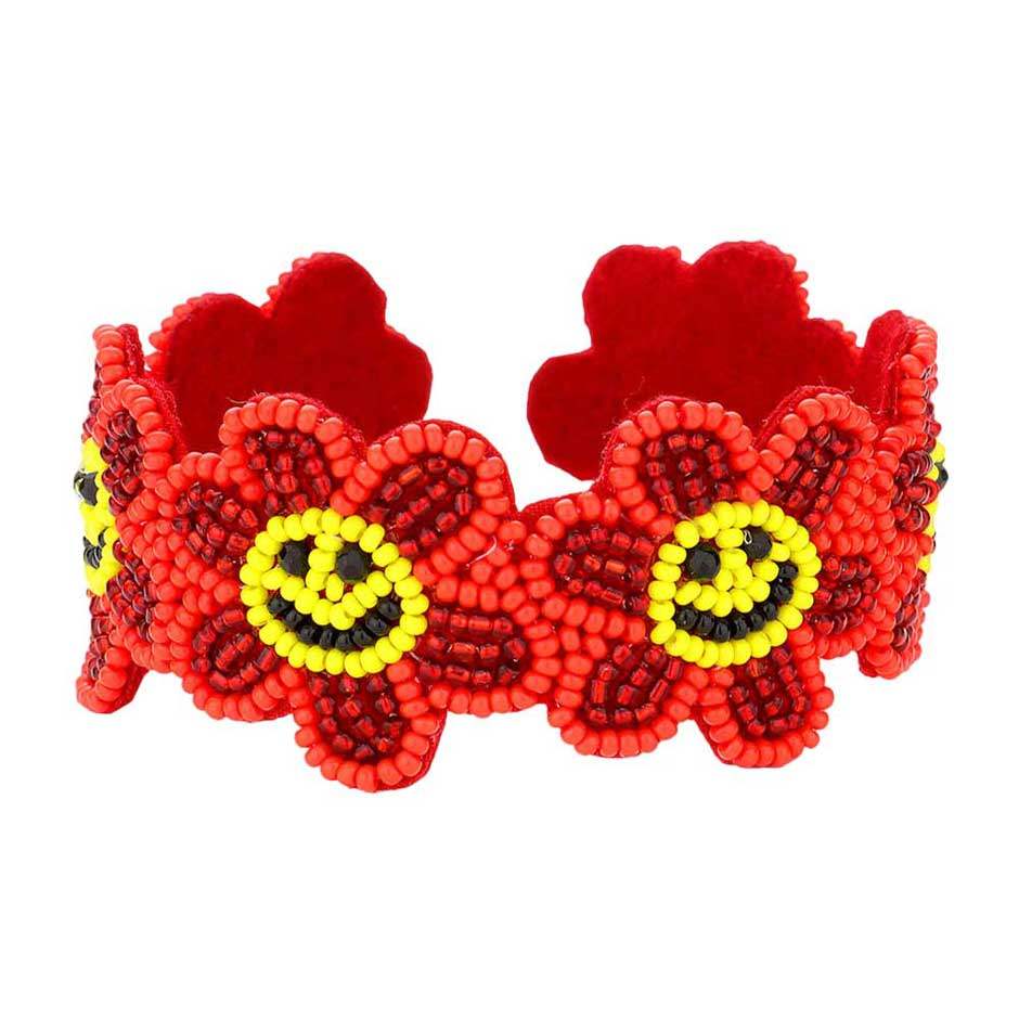 Seed Beaded Smile Flower Cuff Bracelet - Madeline Love - Flyclothing LLC