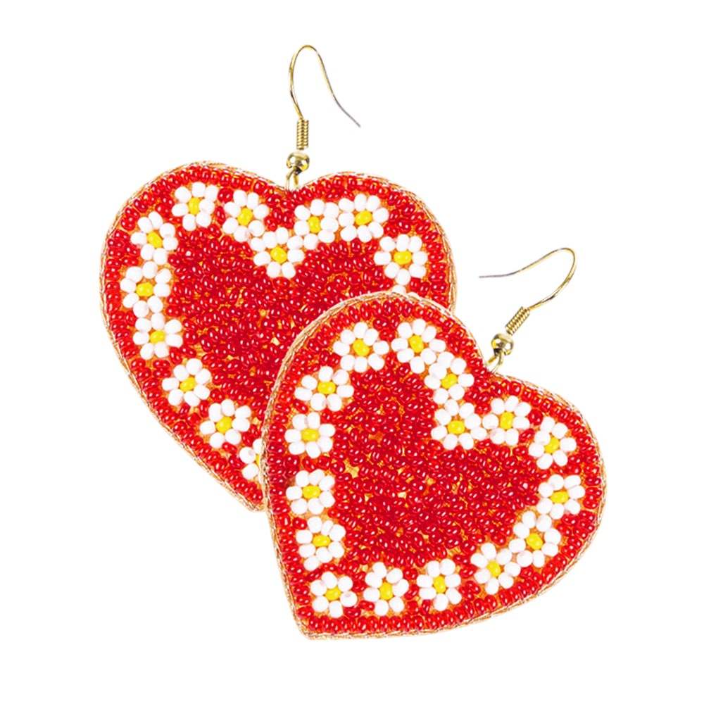 Seed Beaded Heart Dangle Earrings - Madeline Love - Flyclothing LLC