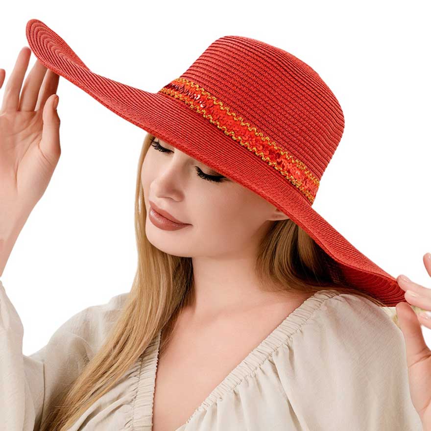 Sequin Band Pointed Straw Sun Hat - Madeline Love - Flyclothing LLC