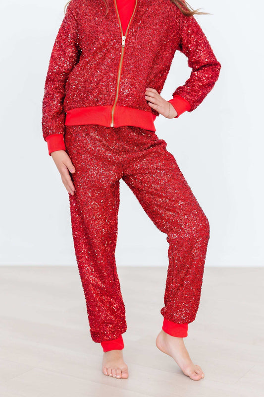 Red Sequin Joggers - Mila & Rose ® - Flyclothing LLC
