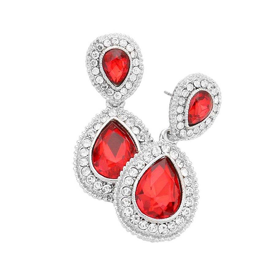 Rhinestone Trim Teardrop Evening Earrings - Madeline Love - Flyclothing LLC