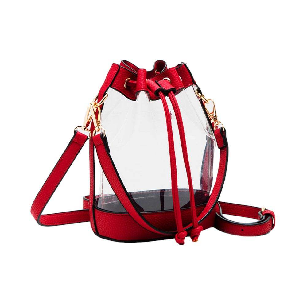 Solid Faux Leather Transparent Bucket Bag - Madeline Love - Flyclothing LLC