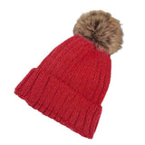 Solid Knit Faux Fur Pom Pom Beanie Hat - Madeline Love - Flyclothing LLC