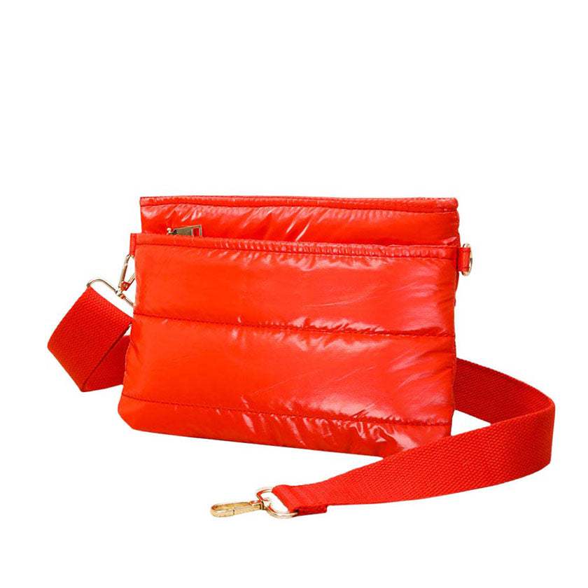 Glossy Solid Puffer Crossbody Bag - Madeline Love - Flyclothing LLC