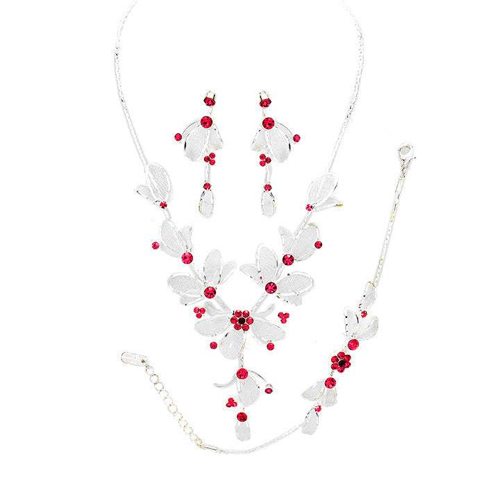 Stone Accented Metal Mesh Petal Jewelry Set - Madeline Love - Flyclothing LLC