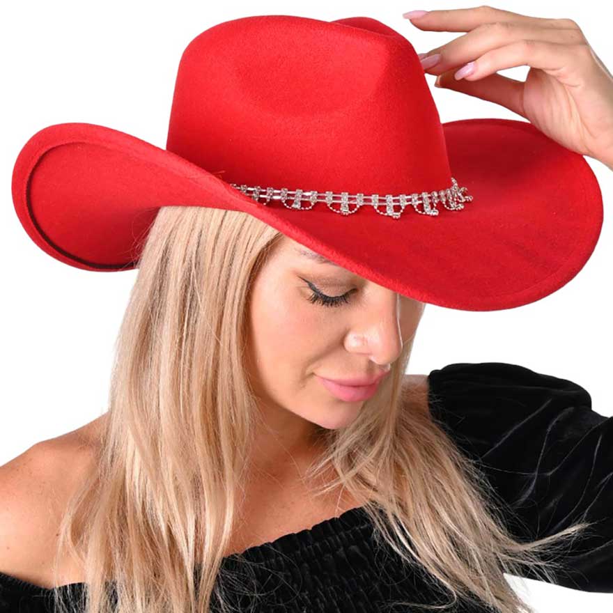 Stone Embellished Band Pointed Solid Fedora Panama Hat - Madeline Love - Flyclothing LLC
