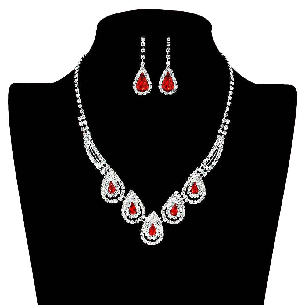 Teardrop Accented Rhinestone Necklace - Madeline Love - Flyclothing LLC
