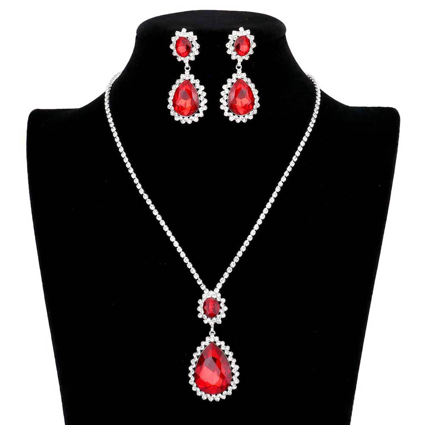 Teardrop Accented Rhinestone Necklace - Madeline Love - Flyclothing LLC