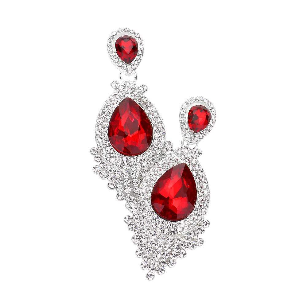 Teardrop Stone Accented Dangle Evening Earrings - Madeline Love - Flyclothing LLC
