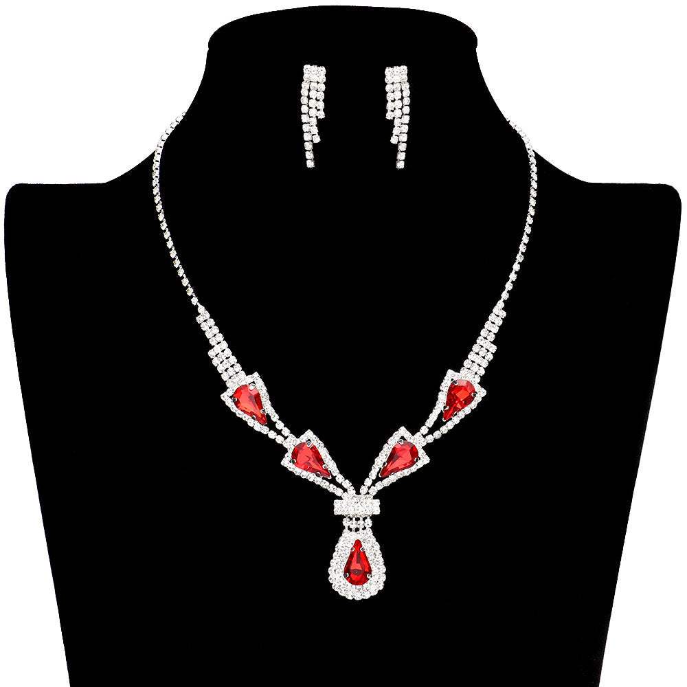 Teardrop Stone Accented Rhinestone Jewelry Set - Madeline Love - Flyclothing LLC