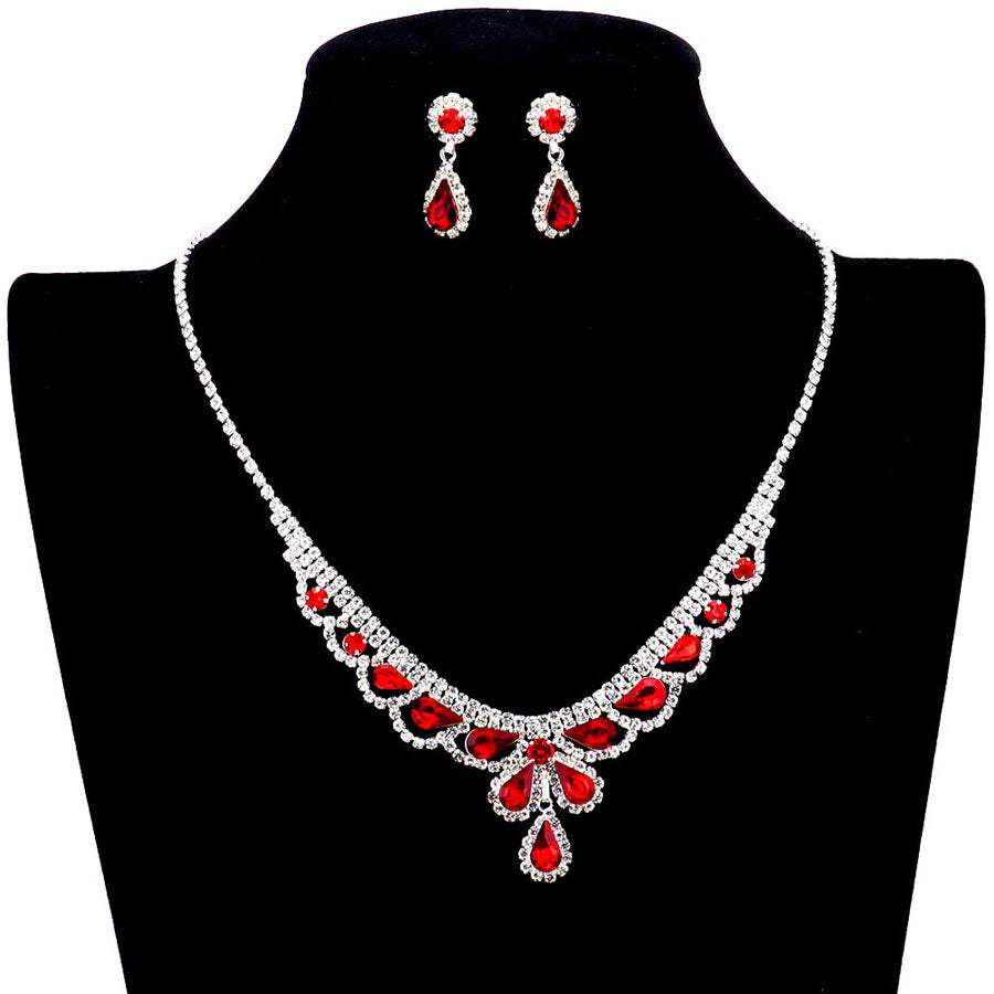 Teardrop Stone Accented Rhinestone Necklace - Madeline Love - Flyclothing LLC