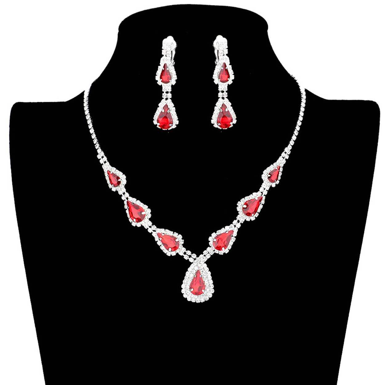 Teardrop Stone Accented Rhinestone Pave Necklace - Madeline Love - Flyclothing LLC