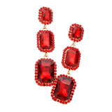Triple Emerald Cut Stone Link Dangle Evening Earrings - Madeline Love - Flyclothing LLC