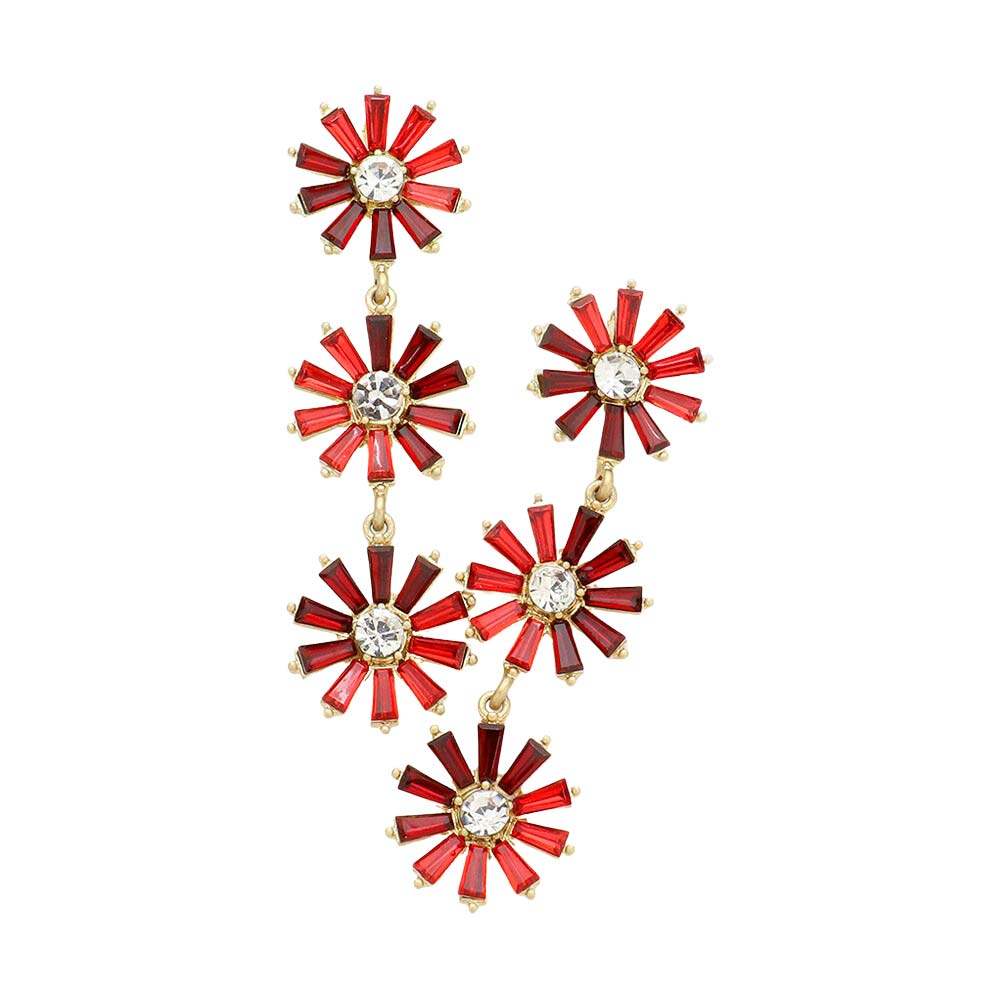 Triple Flower Link Dangle Evening Earrings - Madeline Love - Flyclothing LLC