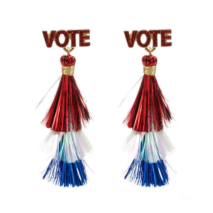 VOTE Pointed American USA Colored Tassel Dangle Earrings - Madeline Love - Flyclothing LLC