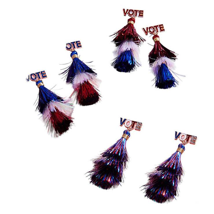 VOTE Pointed American USA Colored Tassel Dangle Earrings - Madeline Love - Flyclothing LLC
