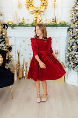 Red Velvet Ruffle Twirl Dress - Mila & Rose ® - Flyclothing LLC