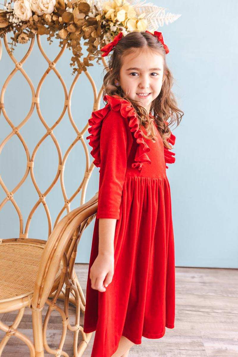 Red Velvet Ruffle Twirl Dress - Mila & Rose ® - Flyclothing LLC