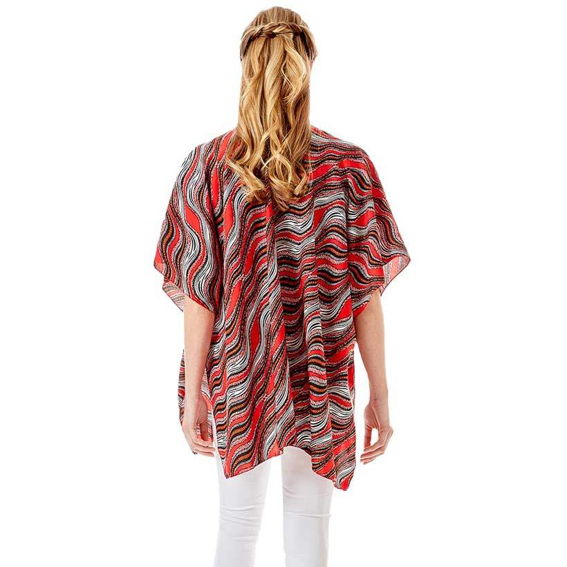Wavy Printed Lurex Cover Up Poncho Kimono Poncho - Madeline Love - Flyclothing LLC