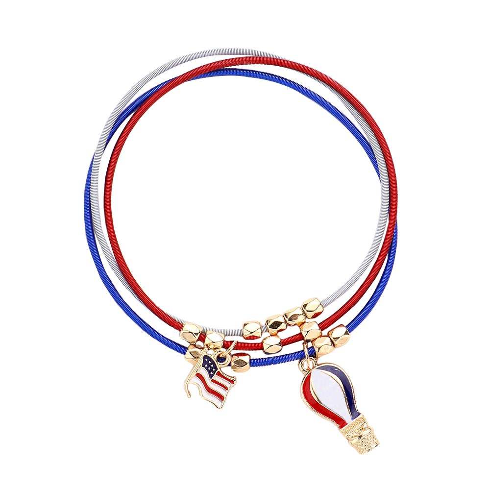 3Pcs USA Flag Hot Air Balloon Guitar String Bracelets - Madeline Love - Flyclothing LLC