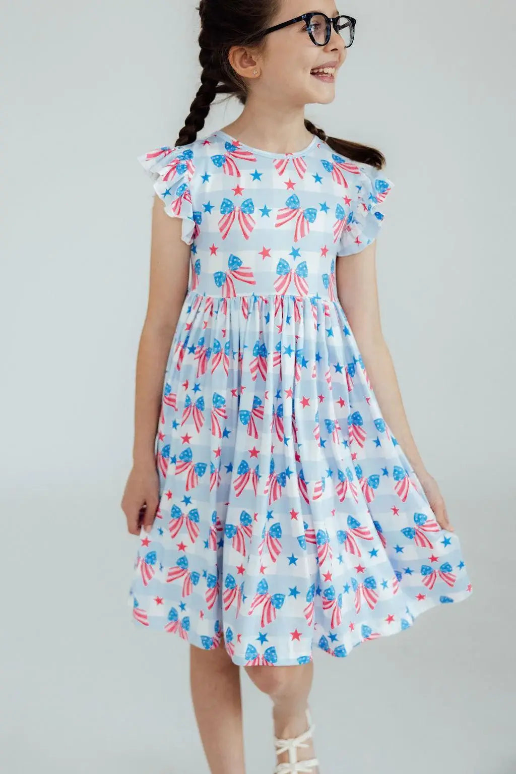 Red, White & Bows Flutter Sleeve Twirl Dress - Mila & Rose ® - Flyclothing LLC