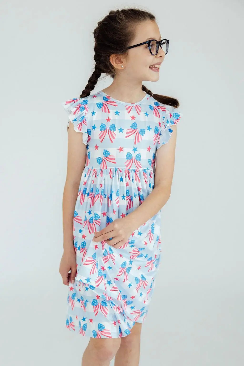 Red, White & Bows Flutter Sleeve Twirl Dress - Mila & Rose ® - Flyclothing LLC