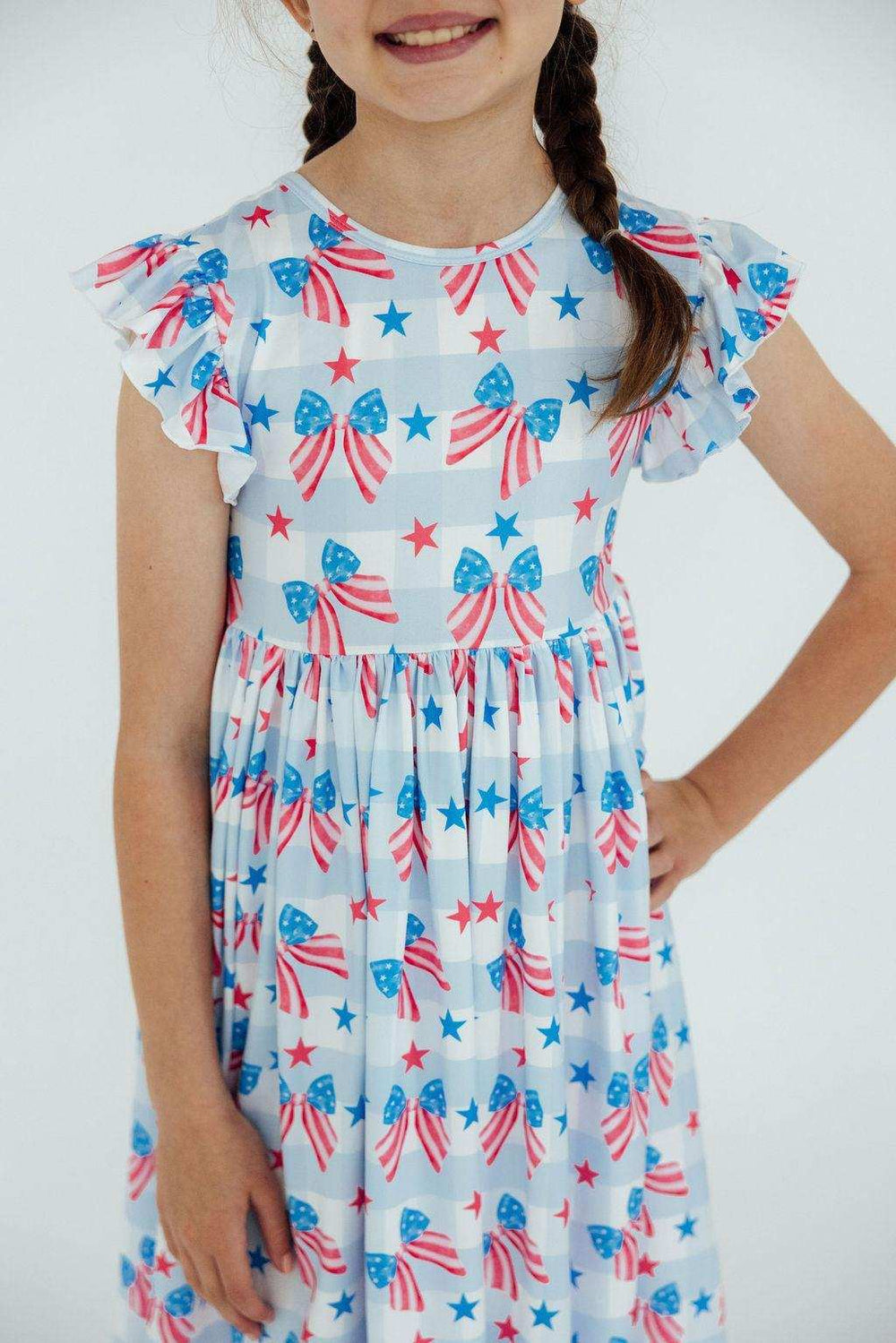 Red, White & Bows Flutter Sleeve Twirl Dress - Mila & Rose ® - Flyclothing LLC
