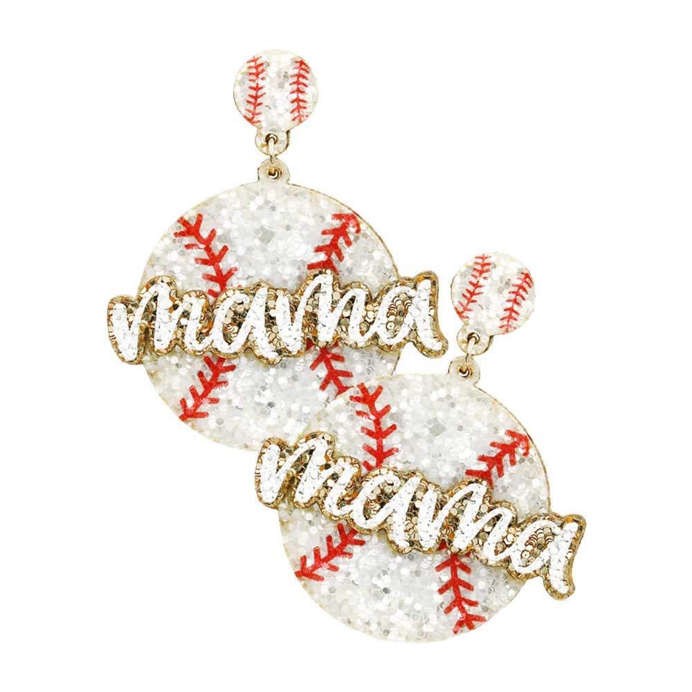 Felt Back Sequin Baseball Mama Dangle Earrings - Madeline Love - Flyclothing LLC