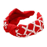 Game Day Seed Beaded Check Patterned Knot Burnout Headband - Madeline Love - Flyclothing LLC