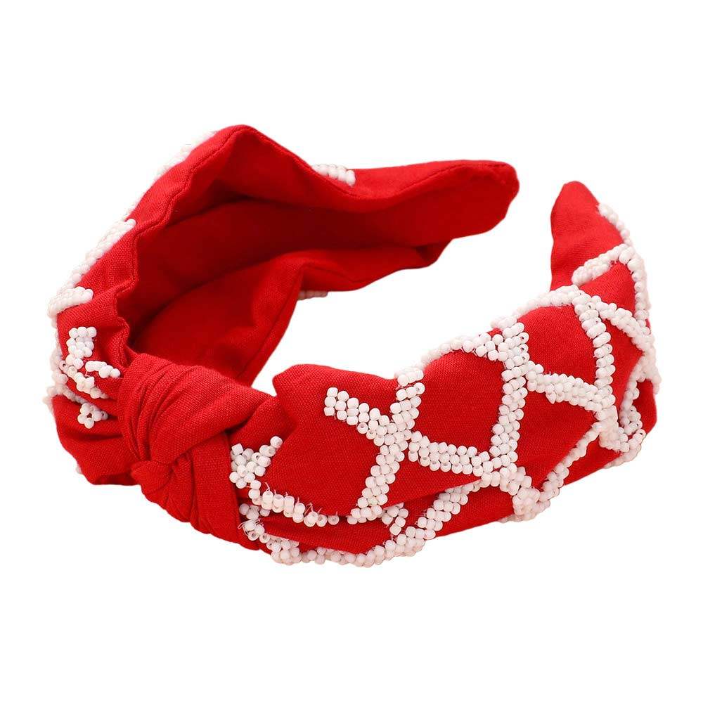 Game Day Seed Beaded Check Patterned Knot Burnout Headband - Madeline Love - Flyclothing LLC