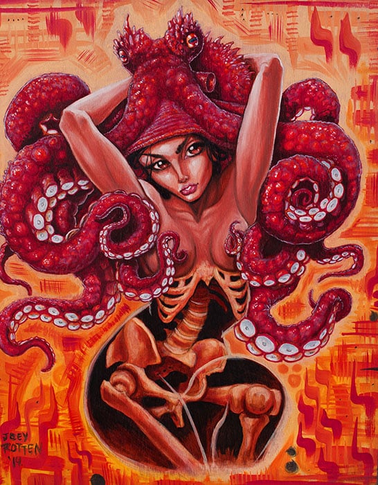 Black Market Art Company Red Octopus Print