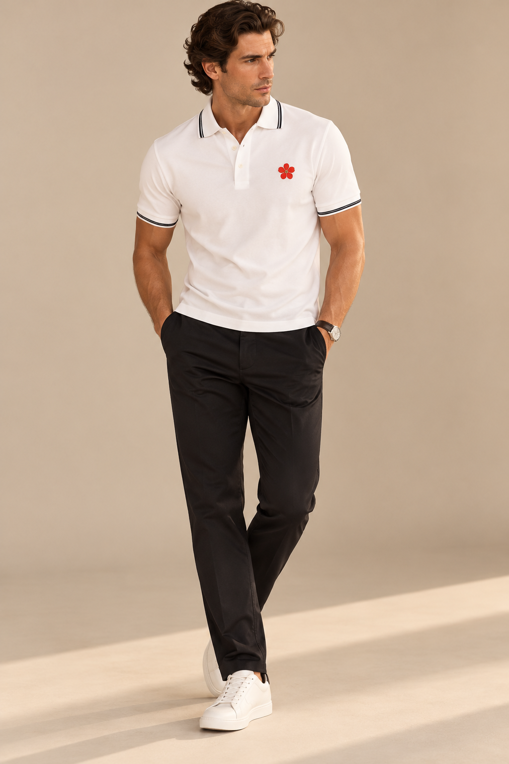 Happy Polo Shirt - White - Buki - Flyclothing LLC