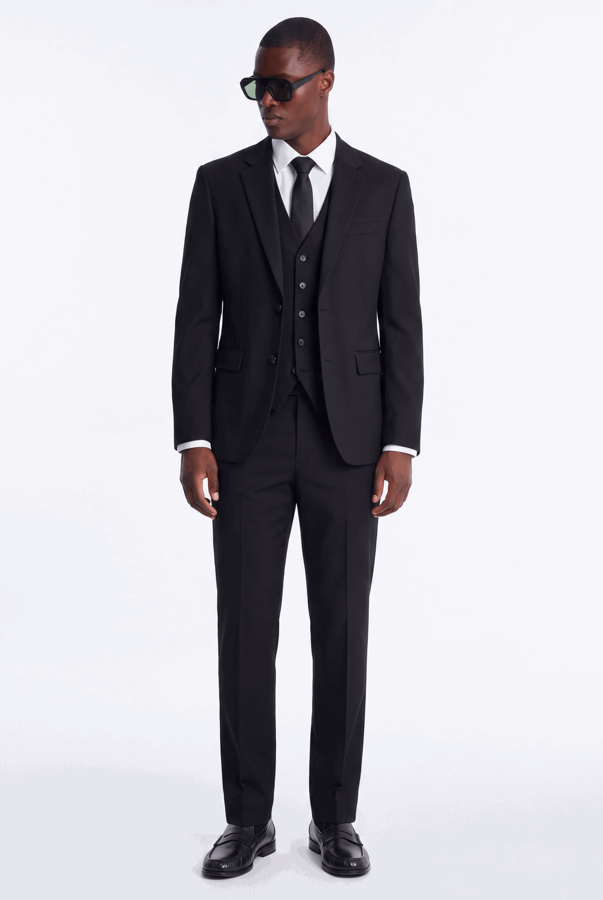 Poly Rayon Black 2 Button Notch Lapel Pick Stitching 3 Pc Slim Fit Suit - Ferrecci USA - Flyclothing LLC