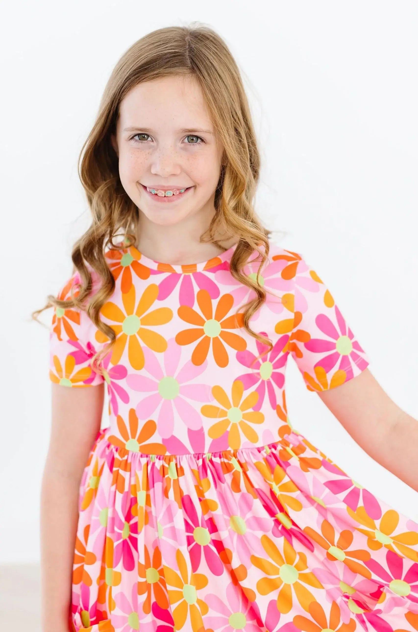 Retro Daisies S/S Pocket Twirl Dress - Mila & Rose ® - Flyclothing LLC