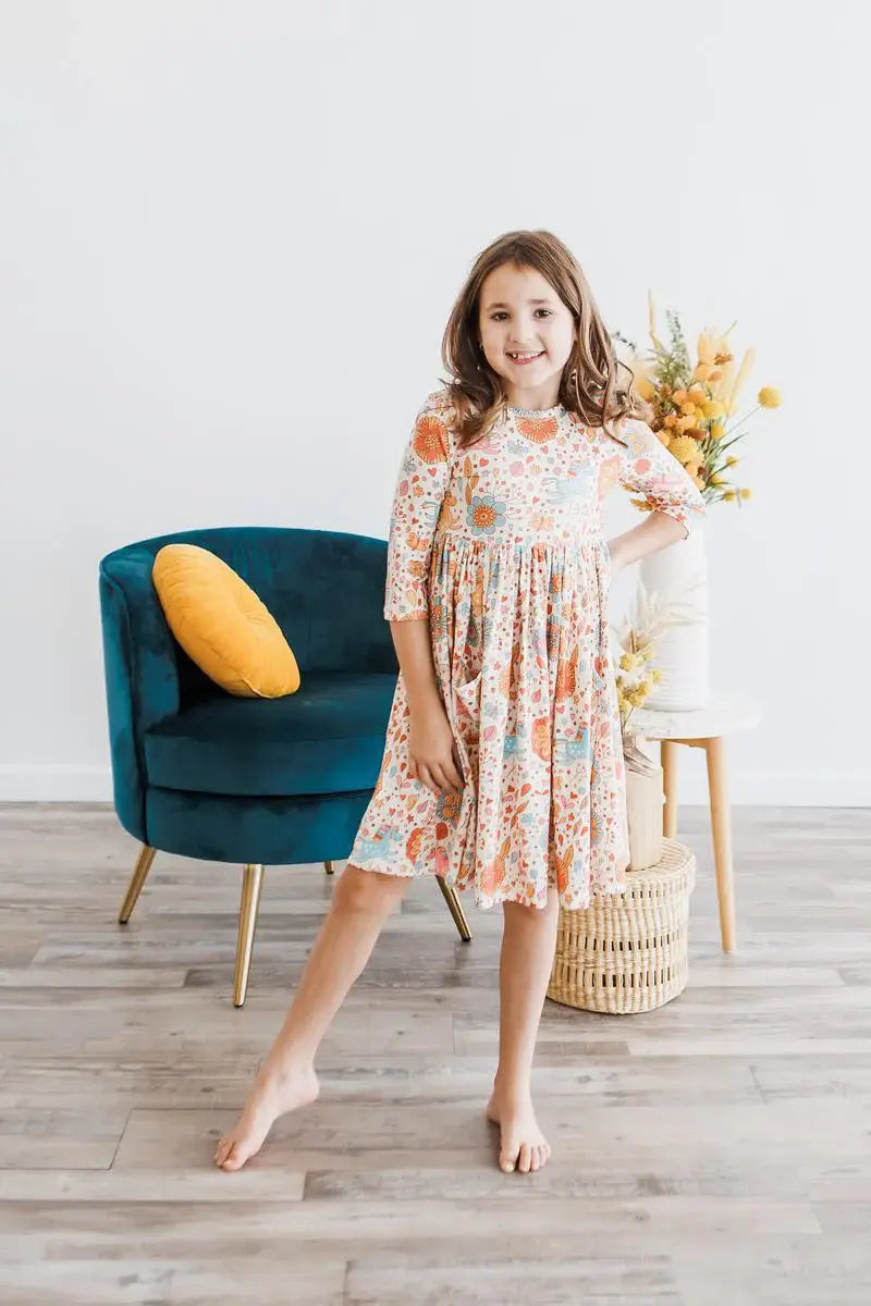 Retro Unicorns 3/4 Sleeve Pocket Twirl Dress - Mila & Rose ® - Flyclothing LLC