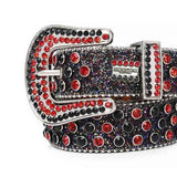 Black Shiny Strap With Bling Red & Black Rhinestone Belt - Rhinestone Belt Store - Flyclothing LLC