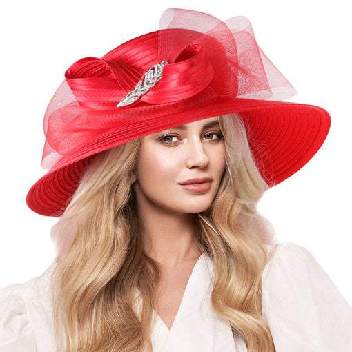 Rhinestone Embellished Feather Accented Mesh Bow Dressy Hat - Madeline Love - Flyclothing LLC