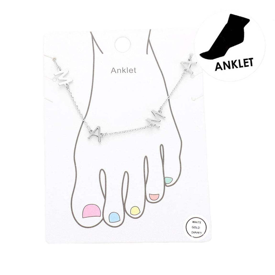 White Gold Dipped Mama Metal Charm Message Anklet - Madeline Love - Flyclothing LLC