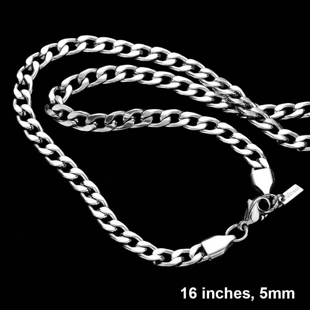 16 INCH, 5mm Stainless Steel Cuban Chain Necklace - Madeline Love - Flyclothing LLC