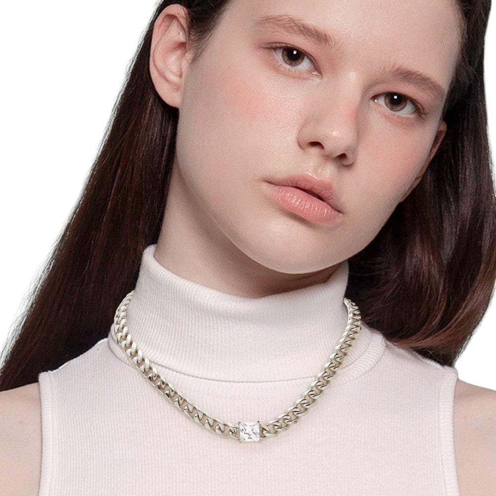 18K Gold Dipped Stainless Steel CZ Square Stone Necklace - Madeline Love - Flyclothing LLC