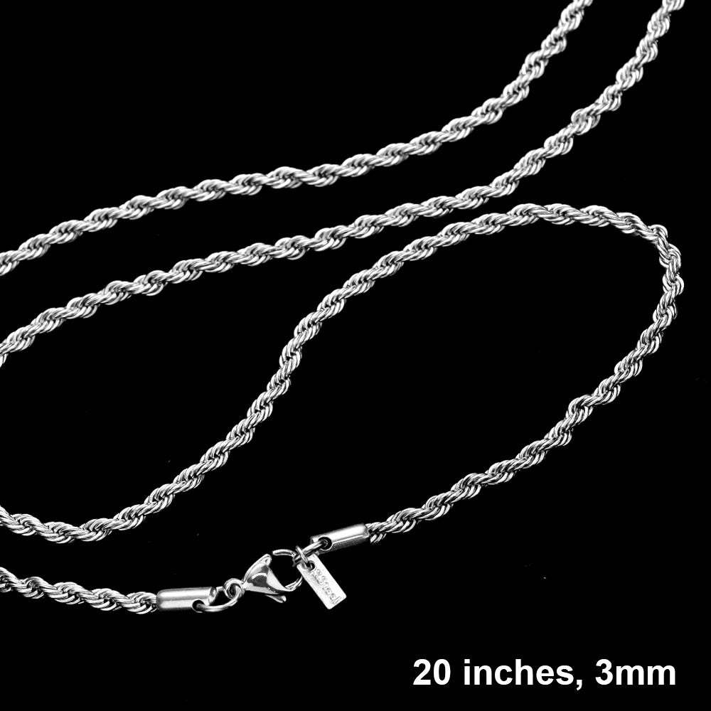 20 INCH, 3mm Stainless Steel Rope Chain Necklace - Madeline Love - Flyclothing LLC