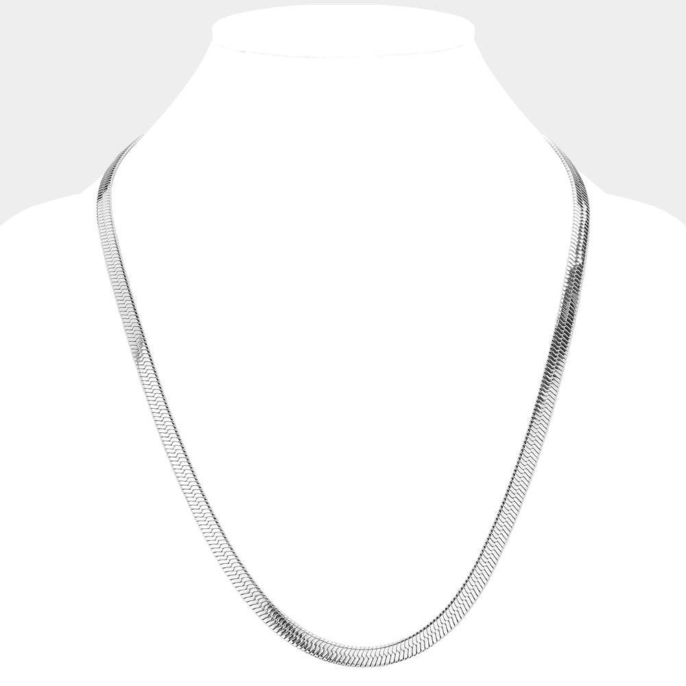 24 Inch, 7mm Stainless Steel Herringbone Chain Necklace - Madeline Love - Flyclothing LLC